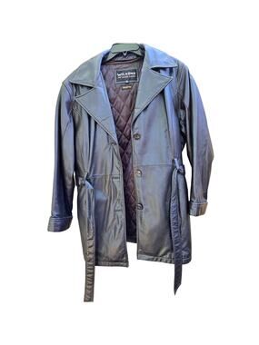 Vintage Wilsons Leather Women's Black Belted Trench Coat r size Xl